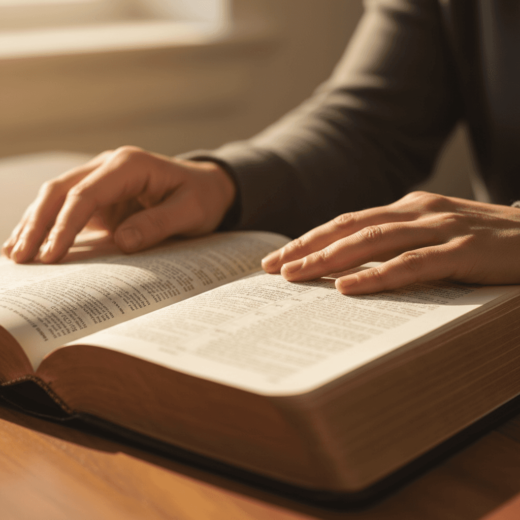Hands holding Bible during prayer
