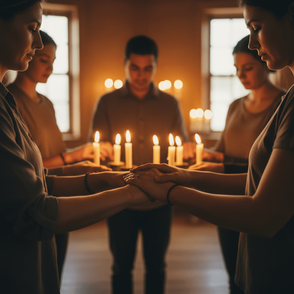 Community members gathered in prayer circle