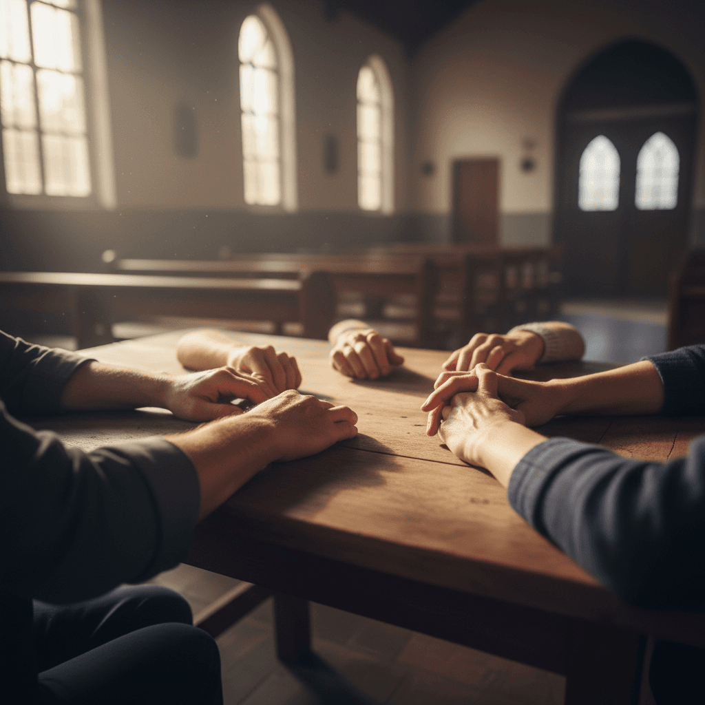 Community members joined in prayer during fellowship